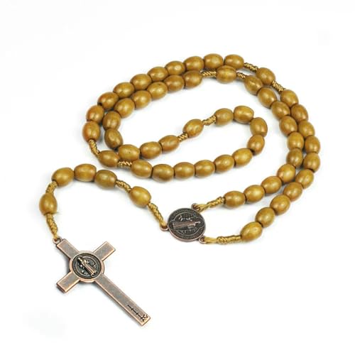 KOGMMYSEVP Natürliche Holzperlen Kreuz Rosenkränze religiöse handgefertigte gewebte Gebetsverzierung Kreuz Halskette für Frauen, 24.4inches KOGMMYSEVP Natürliche Holzperlen Kreuz Rosenkränze religiöse handgefertigte gewebte Gebetsverzierung Kreuz Halskette für Frauen, 24.4inches von KOGMMYSEVP