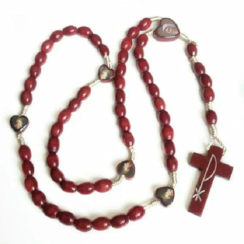 KOGMMYSEVP Ovaler Rosenkranz mit Holzperlen und Kreuzanhänger der Jungfrau Maria, aabout 50cm von KOGMMYSEVP