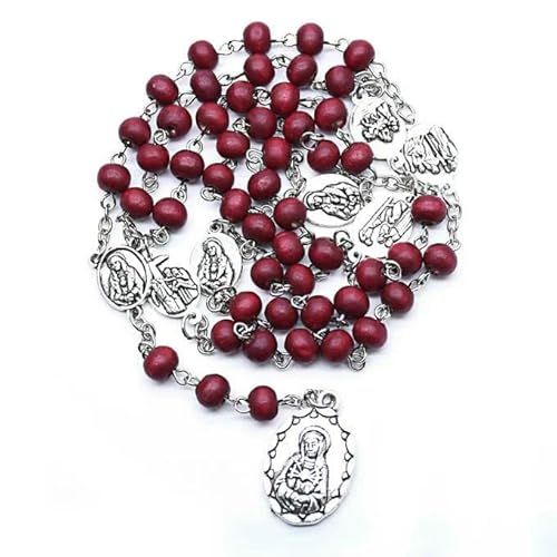 KOGMMYSEVP Religiöse Halskette mit Rosenkranz, Holzperlen, 6 mm, Rot oder Schwarz, 6mm beads KOGMMYSEVP Religiöse Halskette mit Rosenkranz, Holzperlen, 6 mm, Rot oder Schwarz, 6mm beads von KOGMMYSEVP