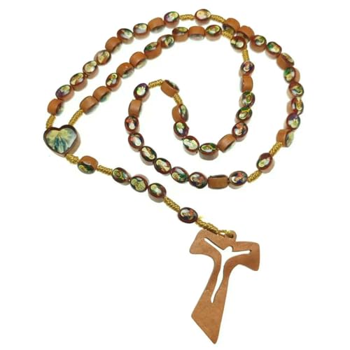 KOGMMYSEVP Religiöse Rosenkranz-Halskette mit ovalen Holzperlen, Epoxidharz, Rosenkranz mit Herz, Jungfrau Maria, Mittelstück und Kreuz, more than 30cm KOGMMYSEVP Religiöse Rosenkranz-Halskette mit ovalen Holzperlen, Epoxidharz, Rosenkranz mit Herz, Jungfrau Maria, Mittelstück und Kreuz, more than 30cm von KOGMMYSEVP