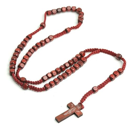 KOGMMYSEVP Religiöser Rosenkranz, 8 mm, quadratische Rosenkränze, Kreuz, Holzperlen, Halskette, 45 cm KOGMMYSEVP Religiöser Rosenkranz, 8 mm, quadratische Rosenkränze, Kreuz, Holzperlen, Halskette, 45 cm von KOGMMYSEVP
