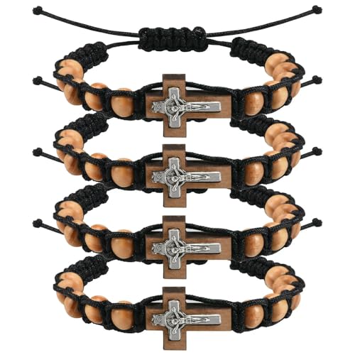 KOGMMYSEVP Religiöses Kreuz-Armband, Gebetsperle, Holzperlen, Weben, verstellbares Jesus-Gebetsarmband, Einstellbar von KOGMMYSEVP