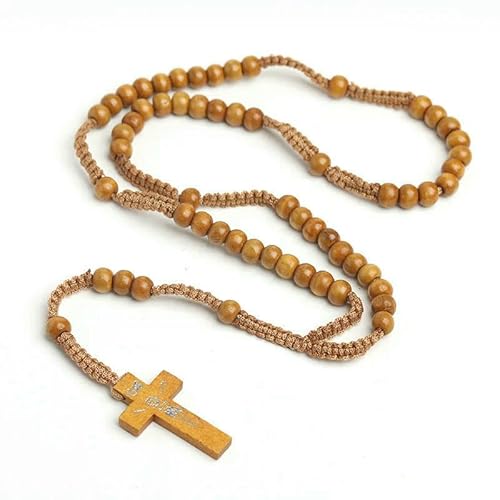 KOGMMYSEVP Rosenkranz, religiöse Holzperlen, Kreuzanhänger, Rosenkranz, Halskette, Schmuck, Halsketten von KOGMMYSEVP