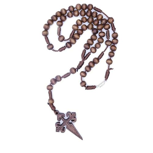 KOGMMYSEVP Rosenkranz-Kreuz-Anhänger, 6 x 7 mm, braune Halskette, handgefertigt, Gebetskette, Holzperlen, Kreuz-Halsketten für Damen und Herren, 61 cm von KOGMMYSEVP