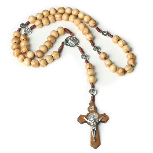 KOGMMYSEVP Rosenkranz-Perlen, Vintage, natürliches Olivenholz, Kreuz, 10 mm, Rosenkränze, religiös, handgefertigt, Anhänger, Jesus-Kruzifix, Großhandel von KOGMMYSEVP