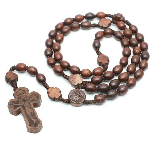 KOGMMYSEVP Rosenkranz aus Holz, religiöser Rosenkranz mit Kreuz, Jesus-Anhänger, Halskette [Braun] von KOGMMYSEVP