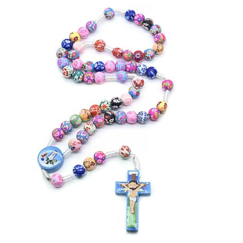KOGMMYSEVP Rosenkranz für Kinder, bunte Polymerperlen, für Jungen, Mädchen, Rosa, geknoteter Rosenkranz, Kreuz-Anhänger, Halskette, 490mm KOGMMYSEVP Rosenkranz für Kinder, bunte Polymerperlen, für Jungen, Mädchen, Rosa, geknoteter Rosenkranz, Kreuz-Anhänger, Halskette, 490mm von KOGMMYSEVP