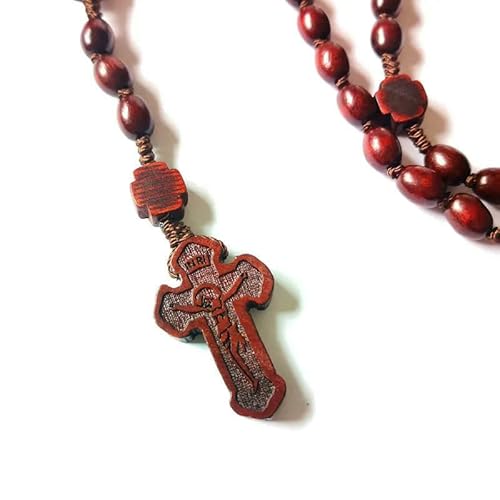 KOGMMYSEVP Roter Rosenkranz-Anhänger aus Holz, lasergeschnitten, Jesus-Kreuz-Anhänger, 55,9 cm (22 zoll) von KOGMMYSEVP