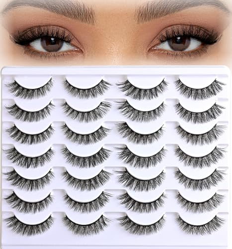 Lashes Falsche Wimpern Eye Lash 14 Paare Fake Eyelash Natural Fox Eye Lash Strips D Curl Fluffy Lashes Pack Nerz Streifen Wimpern Natural Look Wispies Russian Lashes für Frauen von KOGMMYSEVP