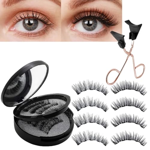 Magnetische Wimpern, natürlicher Look, magnetische Wimpern mit Applikator, wiederverwendbare magnetische Wimpern, 3D-Magnet-Wimpern-Partner-Set, wasserdicht, falsch, kein Kleber oder Eyeliner von KOGMMYSEVP