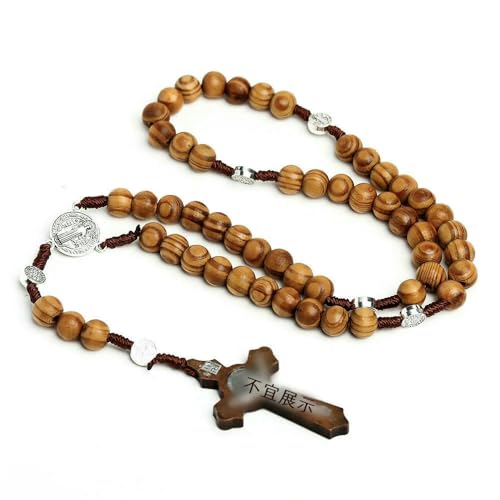 YL Religiöser handgefertigter Jesus-Anhänger Rosenkranz Schmuck Holzperlen mit Jungfrau Maria Kreuz Perle für oder Party, 44+15CM von KOGMMYSEVP
