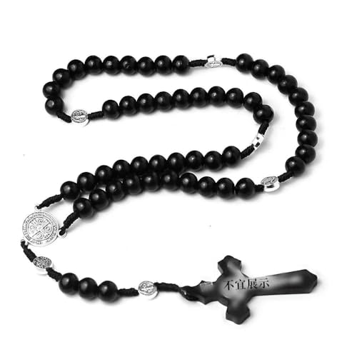 YL Religiöser handgefertigter Jesus-Anhänger Rosenkranz Schmuck Holzperlen mit Jungfrau Maria Kreuz Perle für oder Party, 44+15CM von KOGMMYSEVP