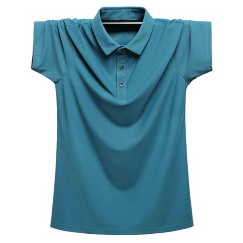 KOGORA Herren T-Shirt Großgröße 9XL 8XL Herren Sommer Kurzärärmeleis Ice Seide Solid Color Business Casual Shirt-a85 Peacock Blue-9xl von KOGORA