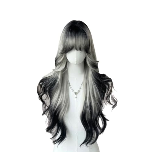 Damen Perücke 60cm Full Head Long Wig Gradient Highlight Langes Lockiges Haar Layered Simulation Perücke Spitze Perücken von KOHUS