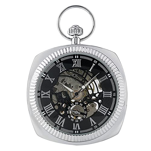KOIAMVZW Antike schwarz/Silber/goldene mechanische Taschenuhr einzigartige Square 30 cm Schlangenkette Handwickeln Hochstufte Uhr Kunst Sammlerstücke Decoration von KOIAMVZW