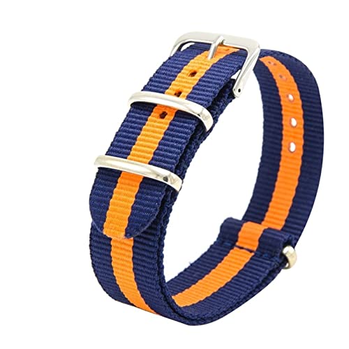 KOIAMVZW Heavy Duty Nylon Canvas -Gurt 18mm 20 mm 20 mm 22 mm gestreiftes Mode Ersatz -Uhrenband Nylon Fit für NATO Watchband Uhrengurt (Farbe: Blau Orange, Größe: 22 mm) decoration von KOIAMVZW