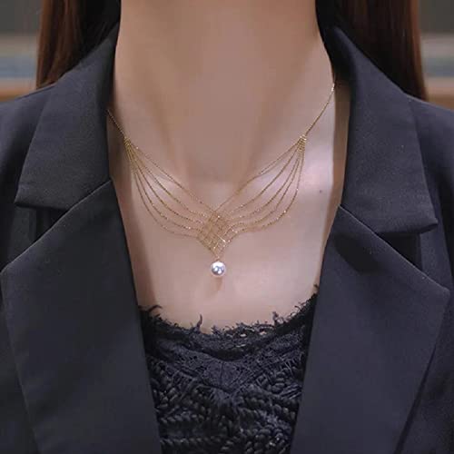 KOICCVQQ Modische Goldnetz-Halskette, natürliche Perle, handgefertigt, hypoallergen, einzigartig, schlicht, elegantes Design, Glücksschmuck, Hochzeit, Prinzessin, Braut, Abschlussball, Party von KOICCVQQ