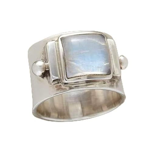 Vintage-Silberring aus 925er-Sterlingsilber, natürlicher Mondscheinstein, echte Quadrat-Edelsteine, weiß beschichtet, 925er-Sterlingsilber, viktorianischer Stil, Solitärring für Damen, Größe 5 von KOICCVQQ