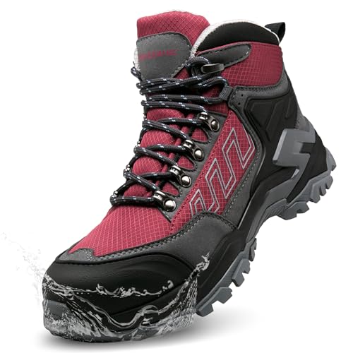 KOIFISH Sicherheitsstiefel Damen Wasserdicht Arbeitsschuhe mit Kompossitkappe Rutschfest Sicherheitsschuhe Hoch Leicht Arbeitsstiefel Antistatisch Dämpfung Schutzschuhe S2506/Rot 39 von KOIFISH