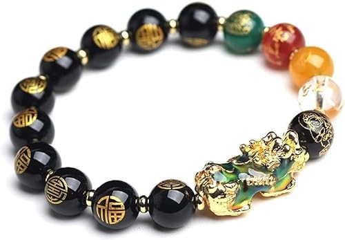 Holzperlen-Armband, chinesisches Armband, natürliches Achat-Perlenarmband mit fünf Kristall-Gott des Reichtums-Perlen und Verfärbung Pi Xiu-Anhänger, Heilung for Valentinstag, Geburtstag (S ( Color : von KOINEN