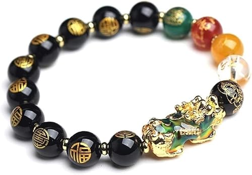 Holzperlen-Armband, chinesisches Armband, natürliches Achat-Perlenarmband mit fünf Kristall-Gott des Reichtums-Perlen und Verfärbung Pi Xiu-Anhänger, Heilung for Valentinstag, Geburtstag (S ( Color : von KOINEN