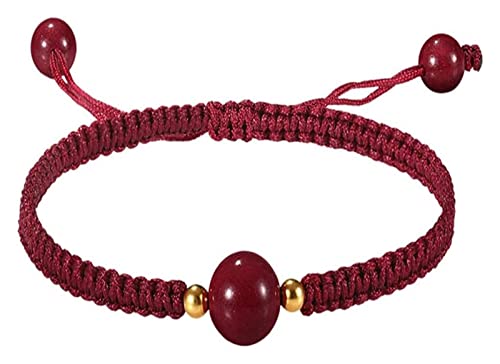 Holzperlenarmband, chinesisches Armband, echtes tibetisches Zinnober-Seilknoten-Armband, handgewebtes Armband, Paar, glückliche Transferperlen, Geschenk (Farbe: Rot, Größe: Herren) ( Color : Wine Red_ von KOINEN