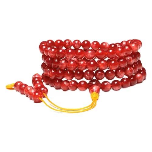 KOINEN Holzperlenarmband, chinesisches Armband, Perlenarmband Halskette 108 Buddha-Rosenkranzperlen for Yoga-Gebetsmeditation (Color : Red Beads_6mm) von KOINEN