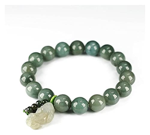 KOINEN Holzperlenarmband, chinesisches Armband, Schmuck 10 mm Jadeit-Armband Ölgrün Pixiu Männer und Frauen Charm-Armbänder Perlen Zubehör Geburtstagsgeschenk Grüne Armbänder (Farbe: Grün) von KOINEN