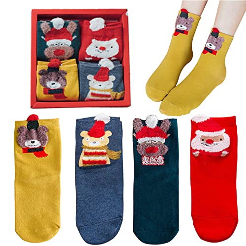 KOIROI 4 Paar Weihnachtssocken, Weihnachten Socken, Socken Damen & Herren Weihnachten, Warme Weihnachten Baumwolle Socken, Bunte Lustige Socken, Weihnachtssocken Deko (B) von KOIROI