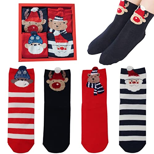 KOIROI 4 Paar Weihnachtssocken, Weihnachten Socken, Socken Damen & Herren Weihnachten, Warme Weihnachten Baumwolle Socken, Bunte Lustige Socken, Weihnachtssocken Deko (C) von KOIROI