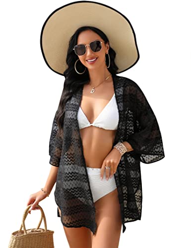 KOJOOIN Bikini Cover Up Damen Sommer Pareos Strandponcho Cardigan Beach Strandkleid Damen Strandmode Vertuschen Shirt für Urlaub Schwaz L von KOJOOIN