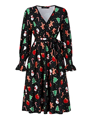 KOJOOIN Damen A Linie Kleider Weihnachtskleid Festliches Partykleid Casual Knielang Swing Abendkleid Freizeitkleider（Verpackung MEHRWEG）,Schwarz-A,XXL von KOJOOIN