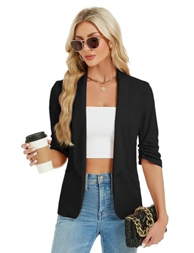 KOJOOIN Damen Blazer Casual Elegant Blazerjacke Open Front Business Blazer Jacke Schwarz XXL von KOJOOIN