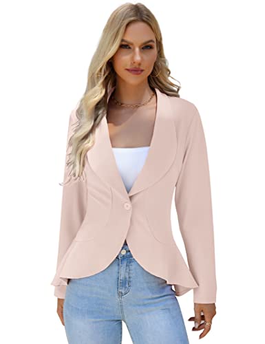 KOJOOIN Damen-Blazer Casual Open Front Cardigan Langarm-Blazer Cardigan Lässiger Arbeits-Blazer Büro-Blazer Anzugjacke Rüschen-Blazer Beige S von KOJOOIN