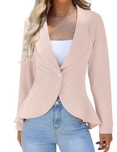 KOJOOIN Damen-Blazer Casual Open Front Cardigan Langarm-Blazer Cardigan Lässiger Arbeits-Blazer Büro-Blazer Anzugjacke Rüschen-Blazer Beige XL von KOJOOIN