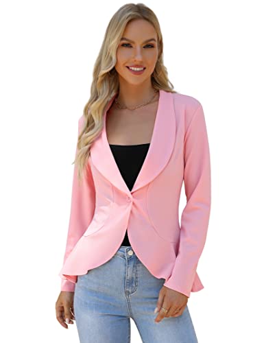 KOJOOIN Damen-Blazer Casual Open Front Cardigan Langarm-Blazer Cardigan Lässiger Arbeits-Blazer Büro-Blazer Anzugjacke Rüschen-Blazer Rosa M von KOJOOIN