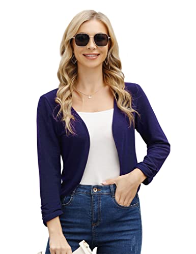 KOJOOIN Damen Bolero Casual Strickjacke Langarm Kurze Cardigan Sommer Leichter Bolerojacke DunKelblau XXL von KOJOOIN