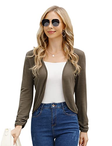 KOJOOIN Damen Bolero Casual Strickjacke Langarm Kurze Cardigan Sommer Leichter Bolerojacke Kaffee L von KOJOOIN