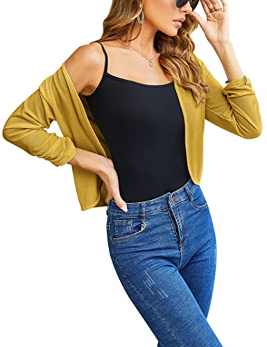 KOJOOIN Damen Bolero Casual Strickjacke Langarm Kurze Cardigan Sommer Leichter Bolerojacke Kurkuma L von KOJOOIN