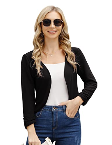 KOJOOIN Damen Bolero Casual Strickjacke Langarm Kurze Cardigan Sommer Leichter Bolerojacke Schwarz L von KOJOOIN