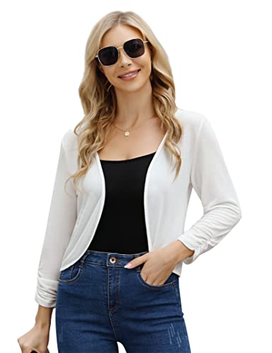 KOJOOIN Damen Bolero Casual Strickjacke Langarm Kurze Cardigan Sommer Leichter Bolerojacke Weiß L von KOJOOIN