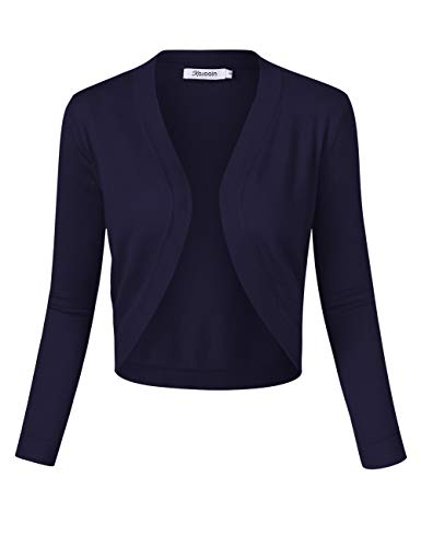 KOJOOIN Damen Bolero Kurze Strickjacke 3/4 Ärmel Cardigan V Ausschnitt Bolerojacke Schulterjacke Casual Top Navy Blau L von KOJOOIN