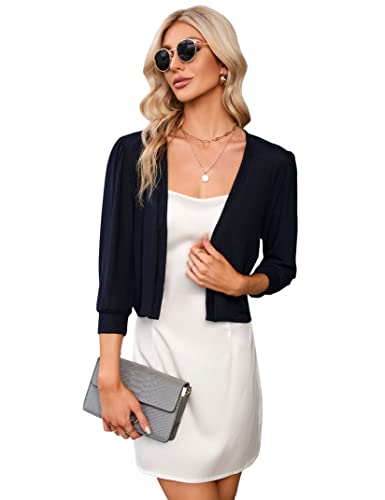 KOJOOIN Damen Bolero Festlich 3/4 Ärmel Chiffon Bolero Hochzeit Elegante Bolerojacke auf Kleider Dunkelblau,XXL von KOJOOIN