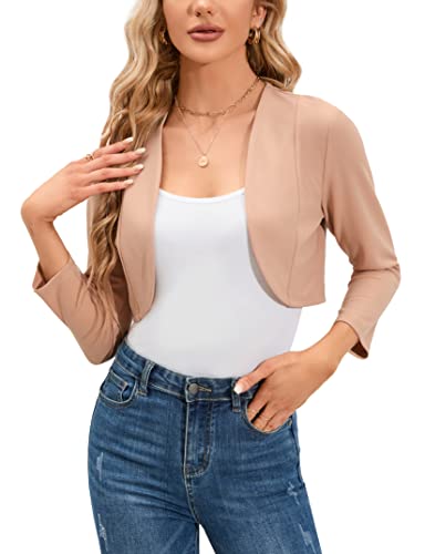 KOJOOIN Damen Bolero Festlich Pailletten Bolero Glitzer Strickjacke Elegant Kurz Cardigan Bolerojacke Langarm Open Front Shrug Cardigan Casual Top（Verpackung MEHRWEG） Aprikose,S von KOJOOIN