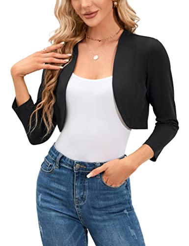 KOJOOIN Damen Bolero Festlich Pailletten Bolero Glitzer Strickjacke Elegant Kurz Cardigan Bolerojacke Langarm Open Front Shrug Cardigan Casual Top（Verpackung MEHRWEG） Schwarz,XL von KOJOOIN