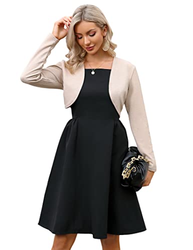 KOJOOIN Damen Bolero Festlich Pailletten Bolero Glitzer Strickjacke Elegant Kurz Cardigan Bolerojacke Langarm Open Front Shrug Cardigan Casual Top Champagnerfarbe-New M von KOJOOIN