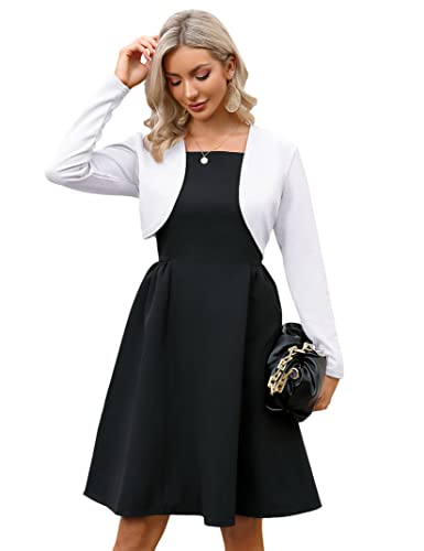 KOJOOIN Damen Bolero Festlich Pailletten Bolero Glitzer Strickjacke Elegant Kurz Cardigan Bolerojacke Langarm Open Front Shrug Cardigan Casual Top Weiß-New S von KOJOOIN