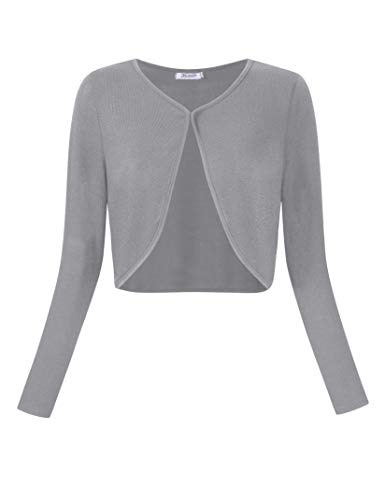 KOJOOIN Damen Bolero Kurz Strickjacke Langarm Cardigan Schulterjacke Bolerojacke Schulterjacke Casual Top A-Grau XXL von KOJOOIN