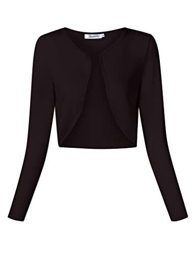 KOJOOIN Damen Bolero Kurz Strickjacke Langarm Cardigan Schulterjacke Bolerojacke Schulterjacke Casual Top Dunkelbraun L von KOJOOIN