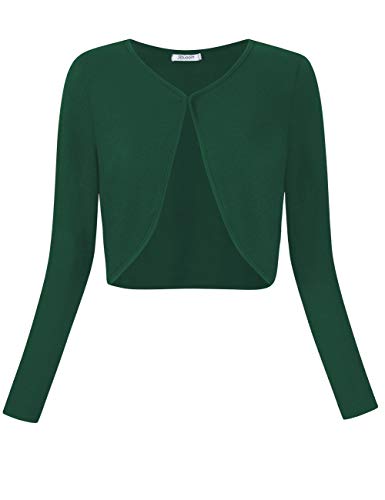 KOJOOIN Damen Bolero Kurz Strickjacke Langarm Cardigan Schulterjacke Bolerojacke Schulterjacke Casual Top Dunkelgrün-a M von KOJOOIN